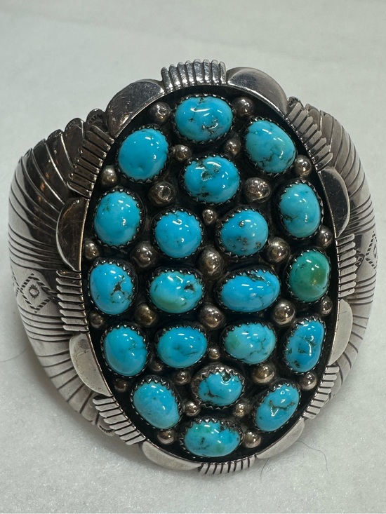 K. Jones Jewelry - Vintage Navajo Sterling Silver Turquoise Cluster Cuff Bracelet K. Jones 69.8g